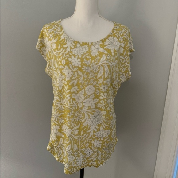 Rachel Ashwell 100% Linen Floral Top, M. Yellow/green color. NWOT - Picture 1 of 8